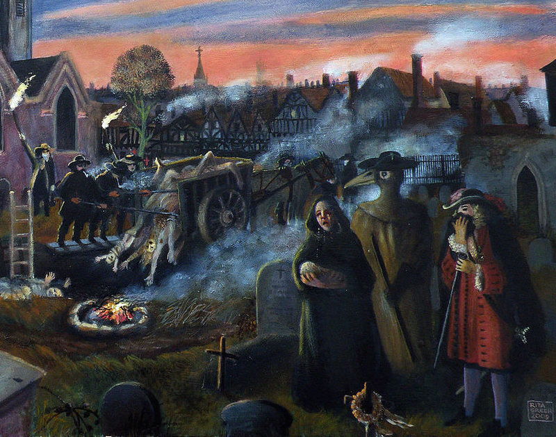 There was no time for proper funerals during the Great Plague of the 1660s. (Image: Detail from painting by Rita Greer/Wikipedia)